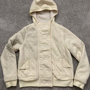 Cream Quilted Hooded Jacket Chore Coat Large Ally Shacket‎ Comfy Classic